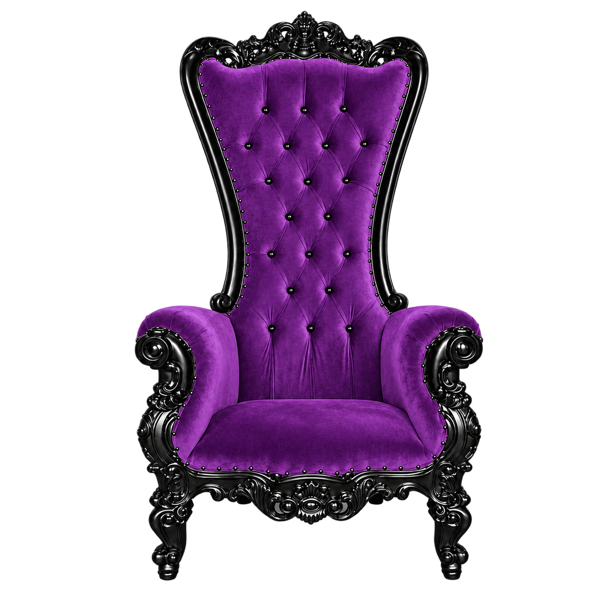 Bellacrest Throne Chair — Gloss Black / Royal Purple Medici Velvet