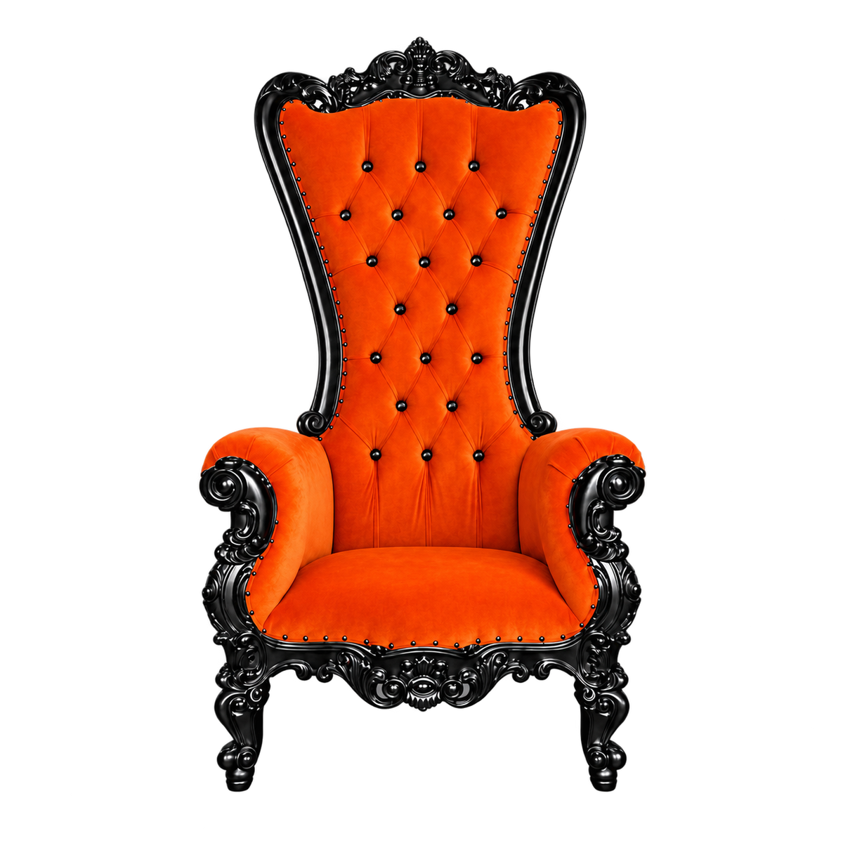 Bellacrest Throne Chair — Gloss Black / Orange Medici Velvet