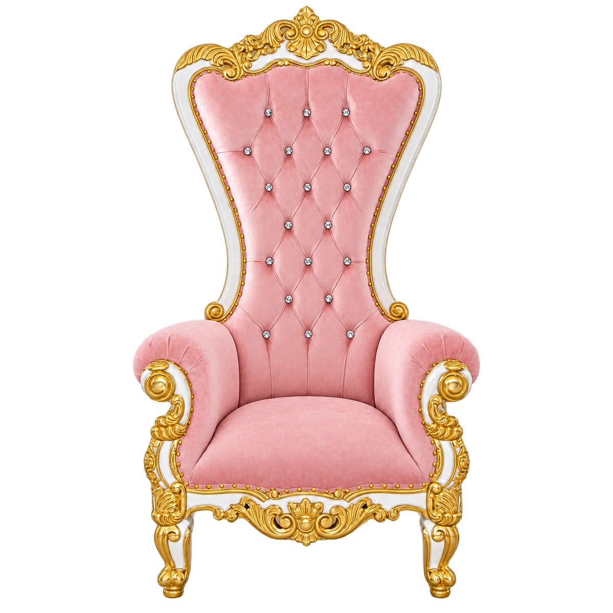 Bellacrest Throne Chair — Gloss White with Gold Leaf / Blush Pink Velvet