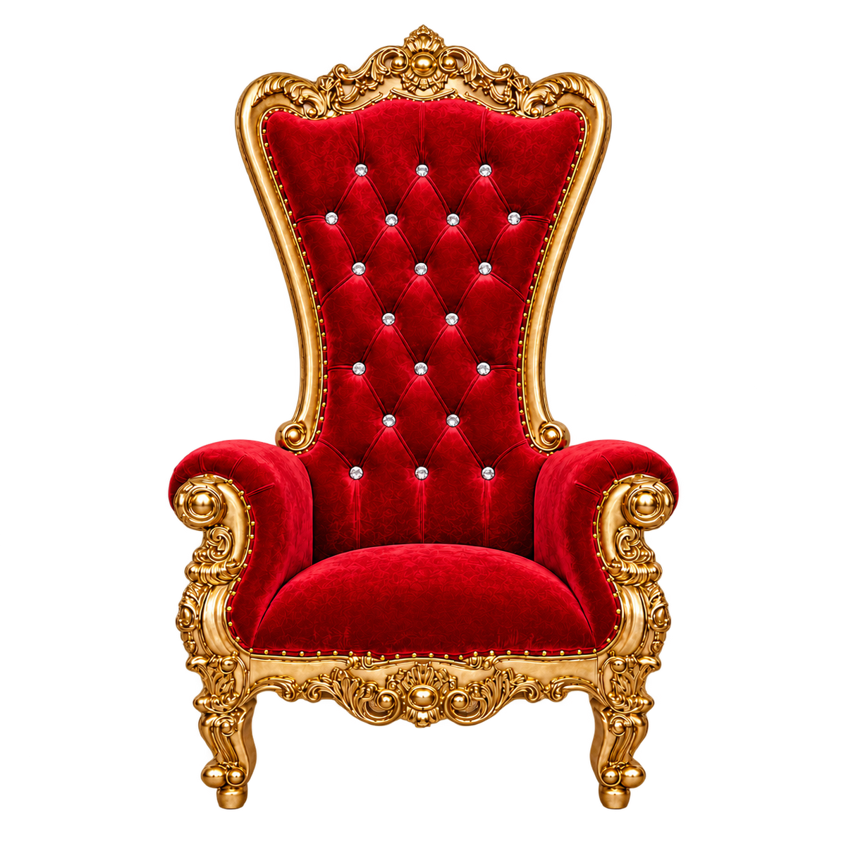 Bellacrest Throne Chair — Satin Gold with Gold Leaf / Crimson Medici Velvet