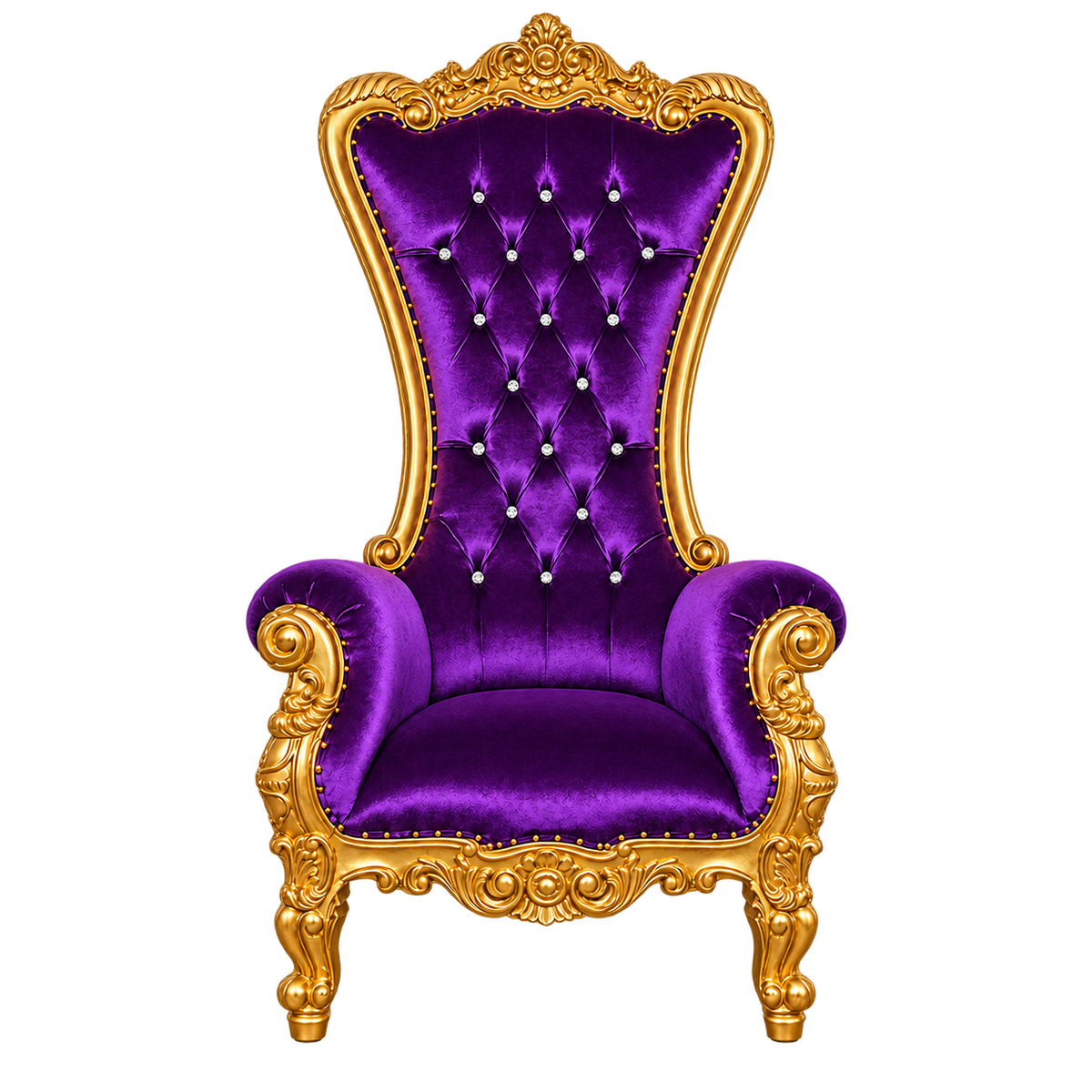 Bellacrest Throne Chair — Satin Gold with Gold Leaf / Royal Purple Medici Velvet