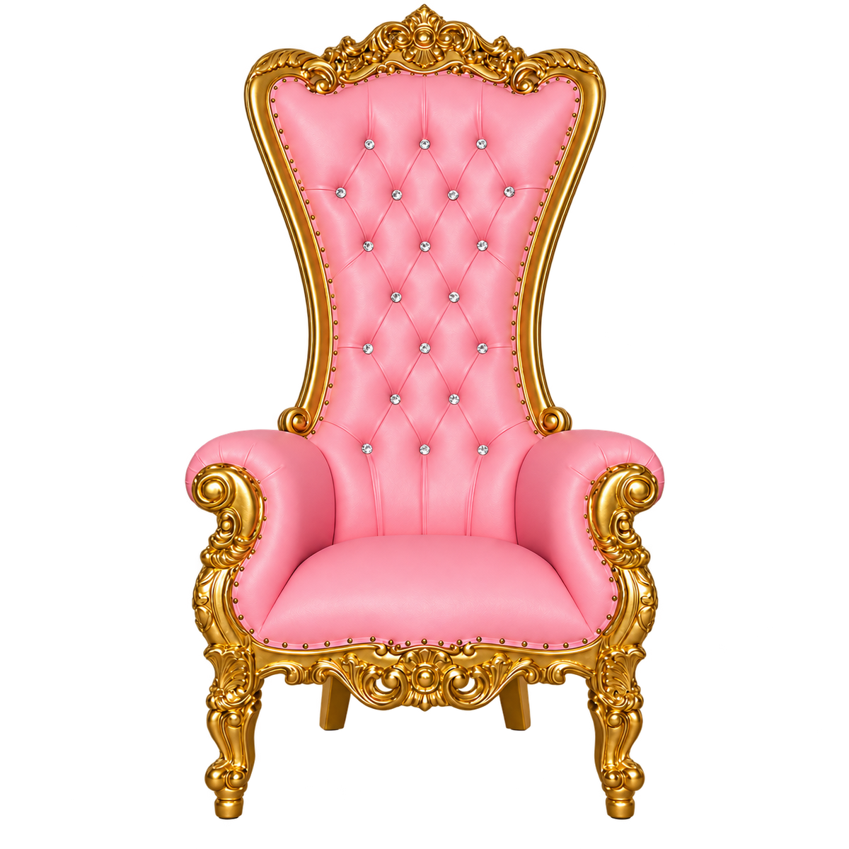 Bellacrest Throne Chair — Satin Gold with Gold Leaf / Baby Pink Bonded Leather