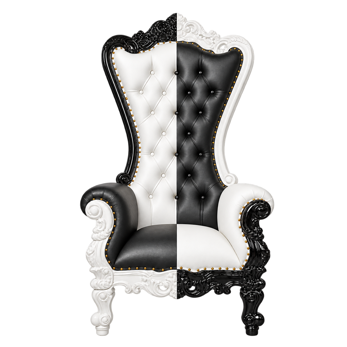 Bellacrest Throne Chair — Gloss Black & White Split / White Back on Left