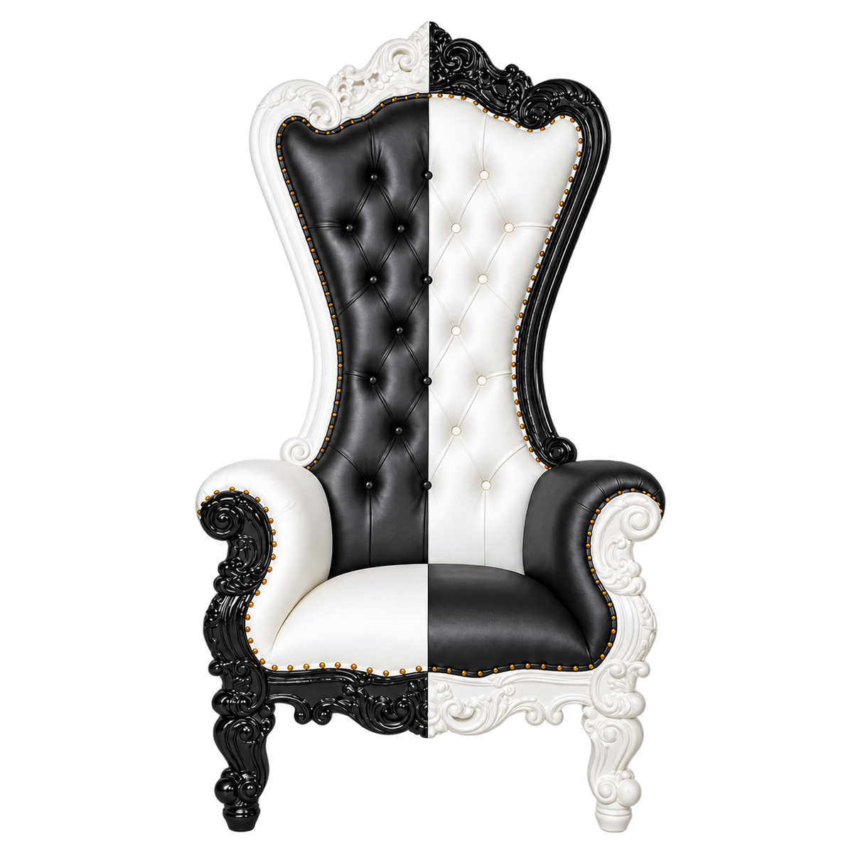 Bellacrest Throne Chair — Gloss Black & White Split / Black Back on Left