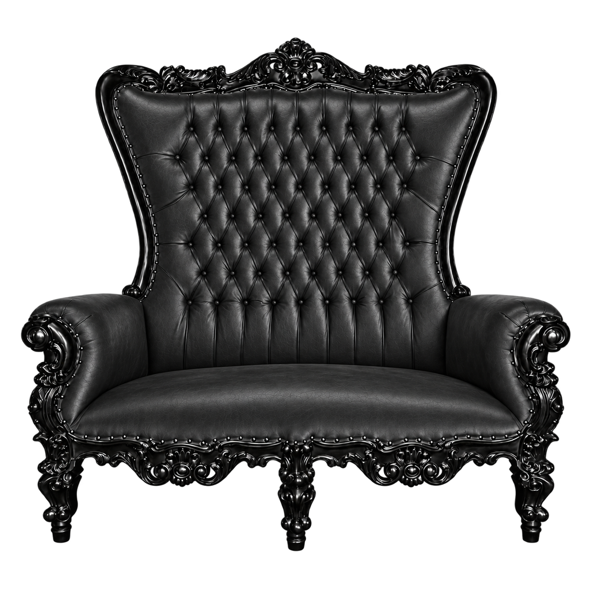 Bellacrest Two-Seat Throne — Gloss Black / Black Bonded Leather