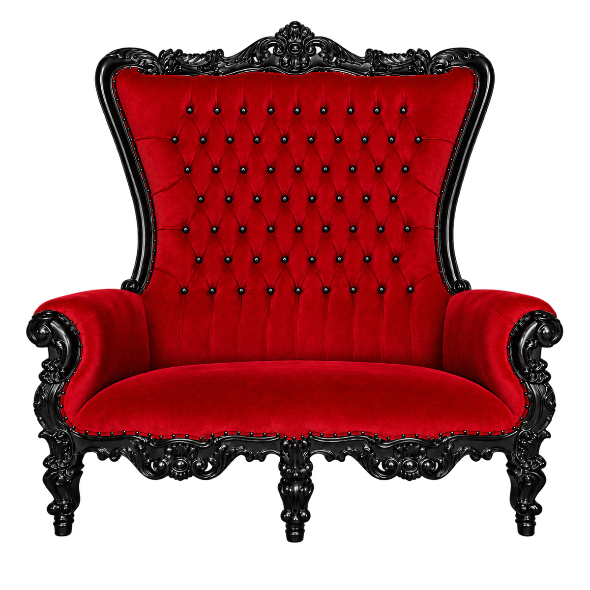 Bellacrest Two-Seat Throne — Gloss Black / Crimson Medici Velvet