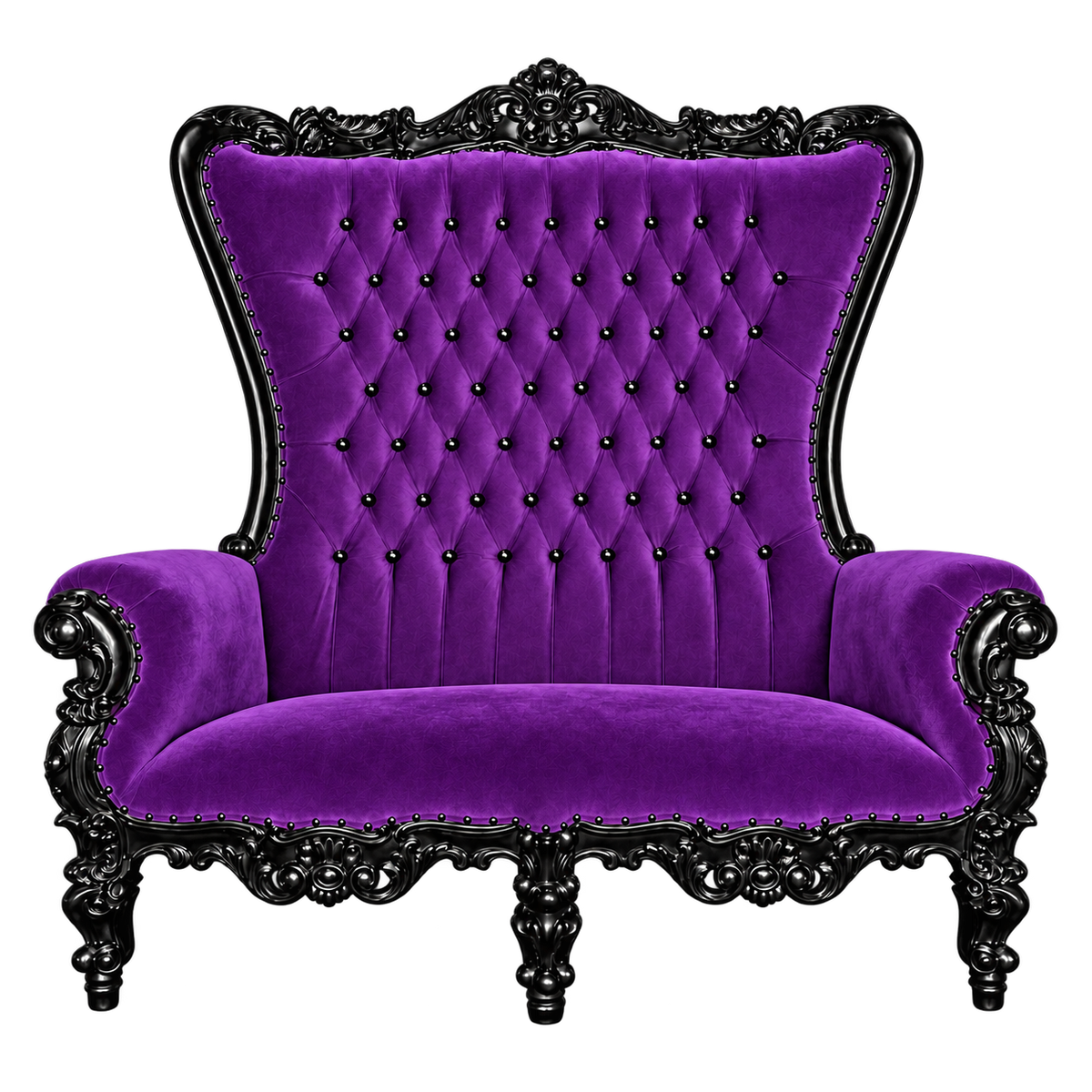 Bellacrest Two-Seat Throne — Gloss Black / Royal Purple Medici Velvet