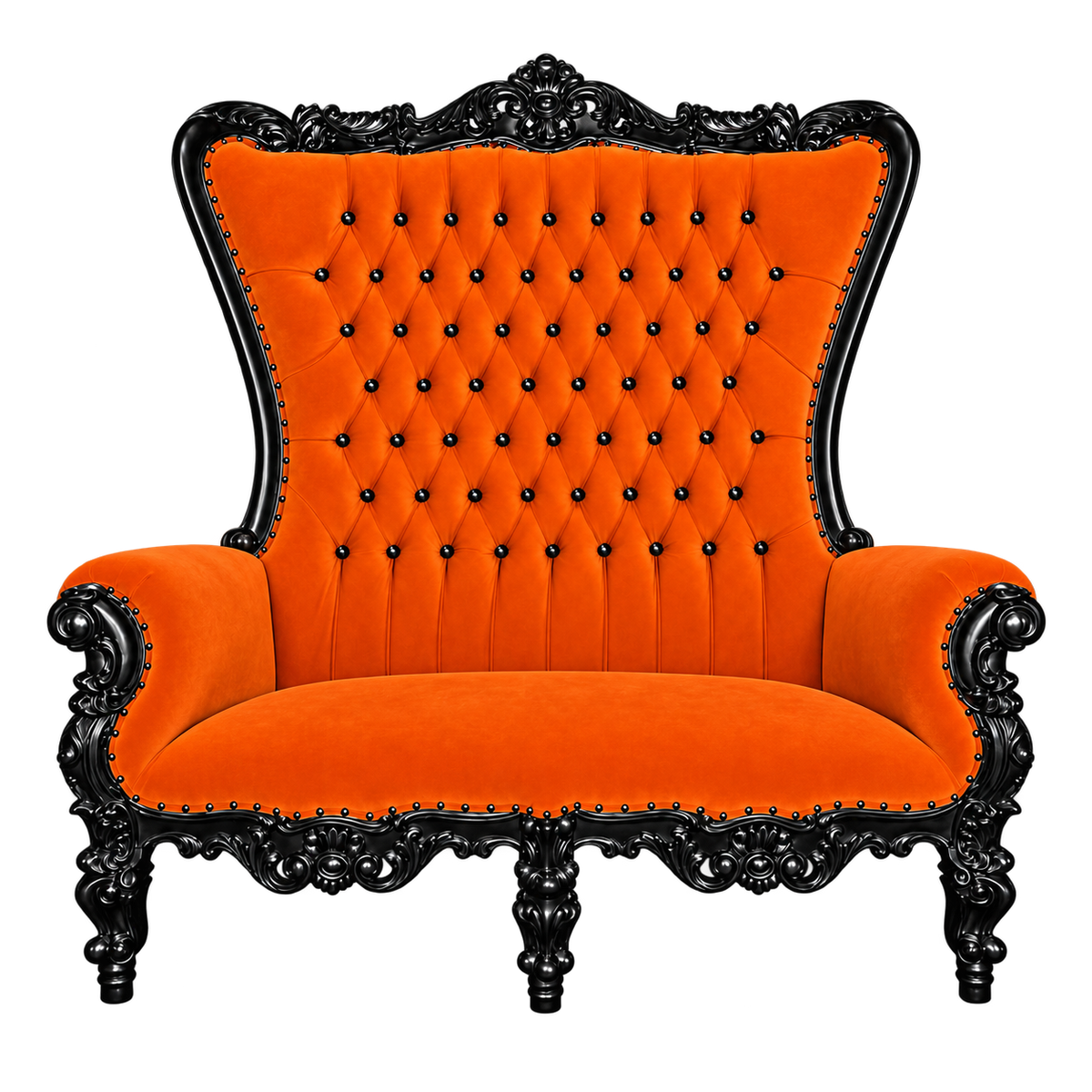 Bellacrest Two-Seat Throne — Gloss Black / Orange Medici Velvet