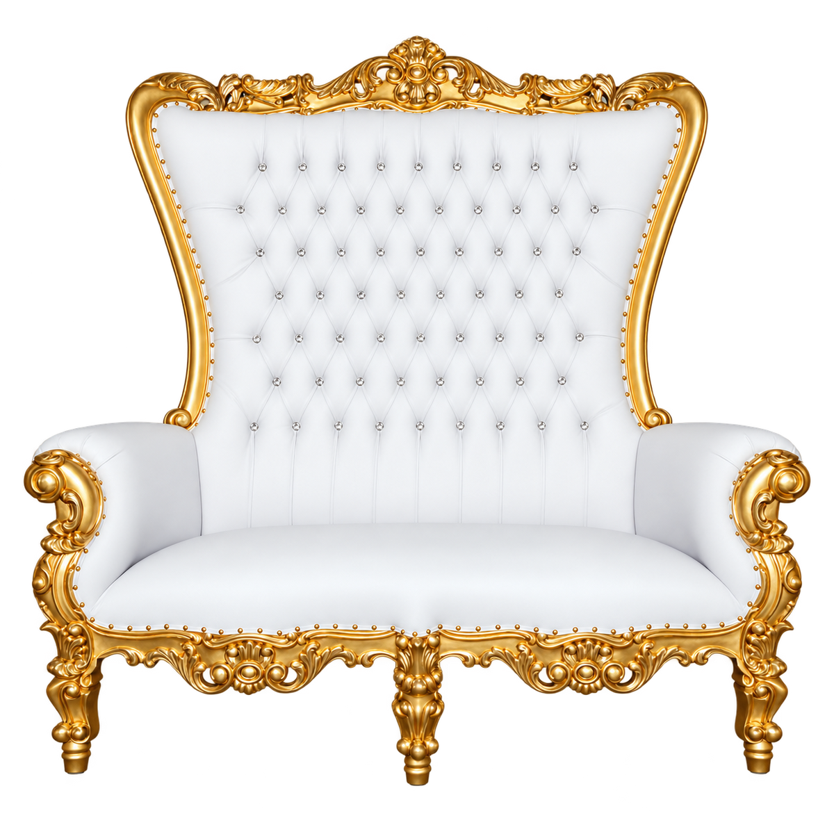 Bellacrest Two-Seat Throne — Gold Leaf / White Bonded Leather
