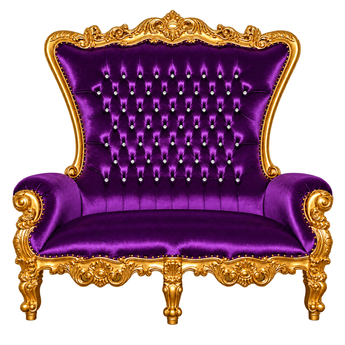 Bellacrest Two-Seat Throne — Satin Gold with Gold Leaf / Royal Purple Medici Velvet