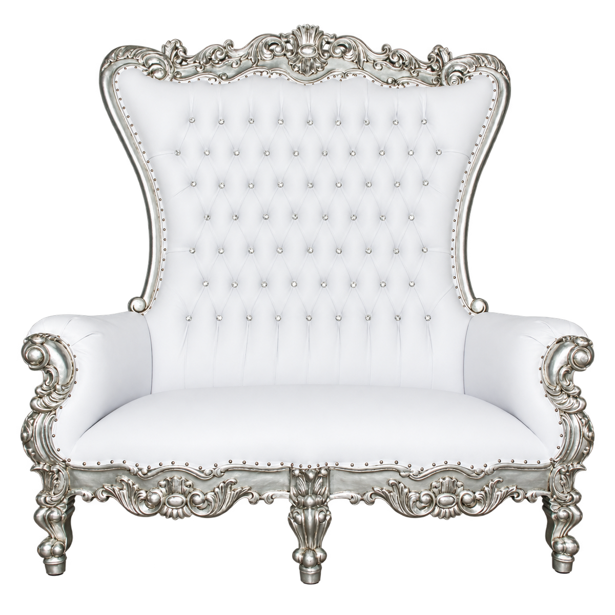 Bellacrest Two-Seat Throne — Silver Leaf / White Bonded Leather