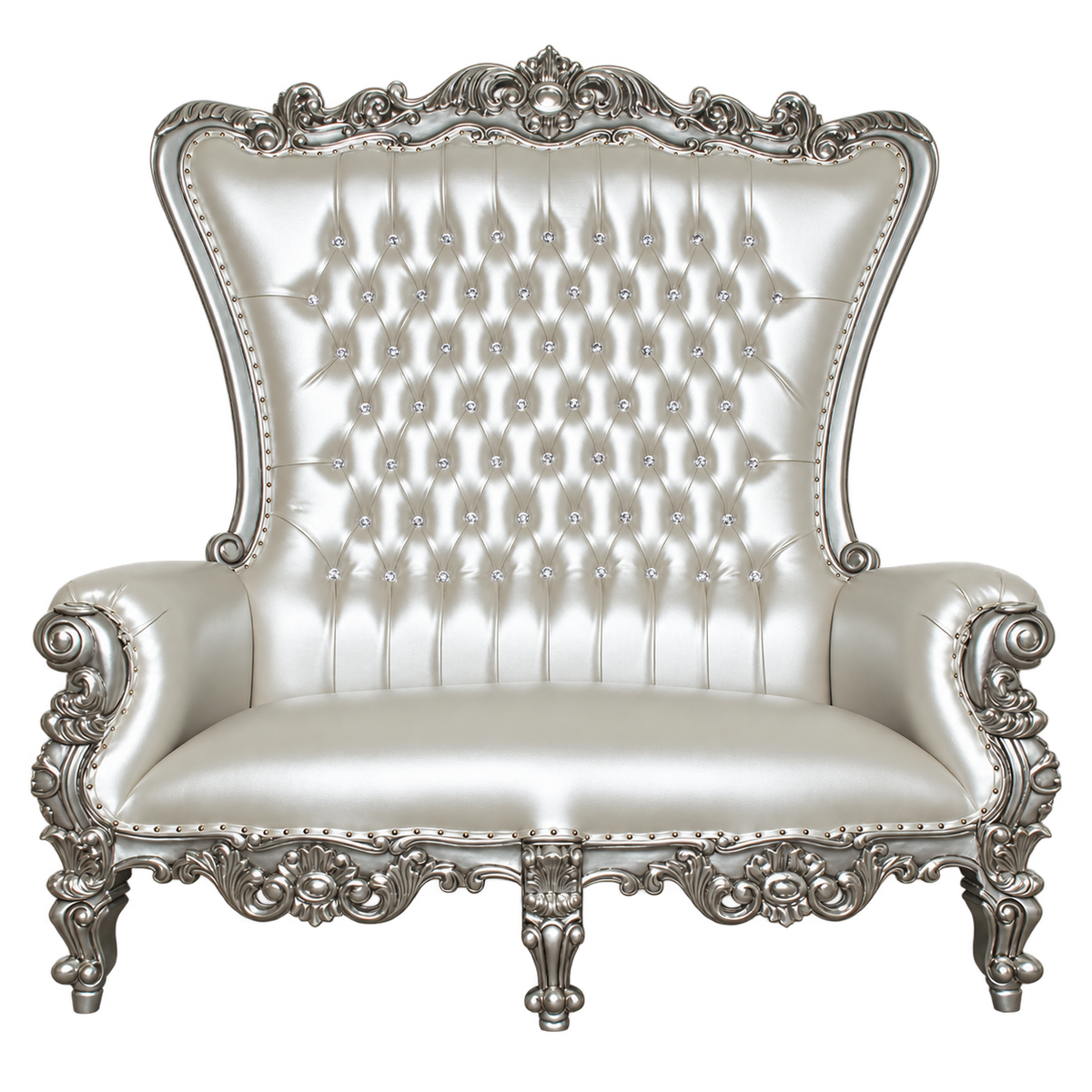 Bellacrest Two-Seat Throne — Silver Leaf / Silver Bonded Leather