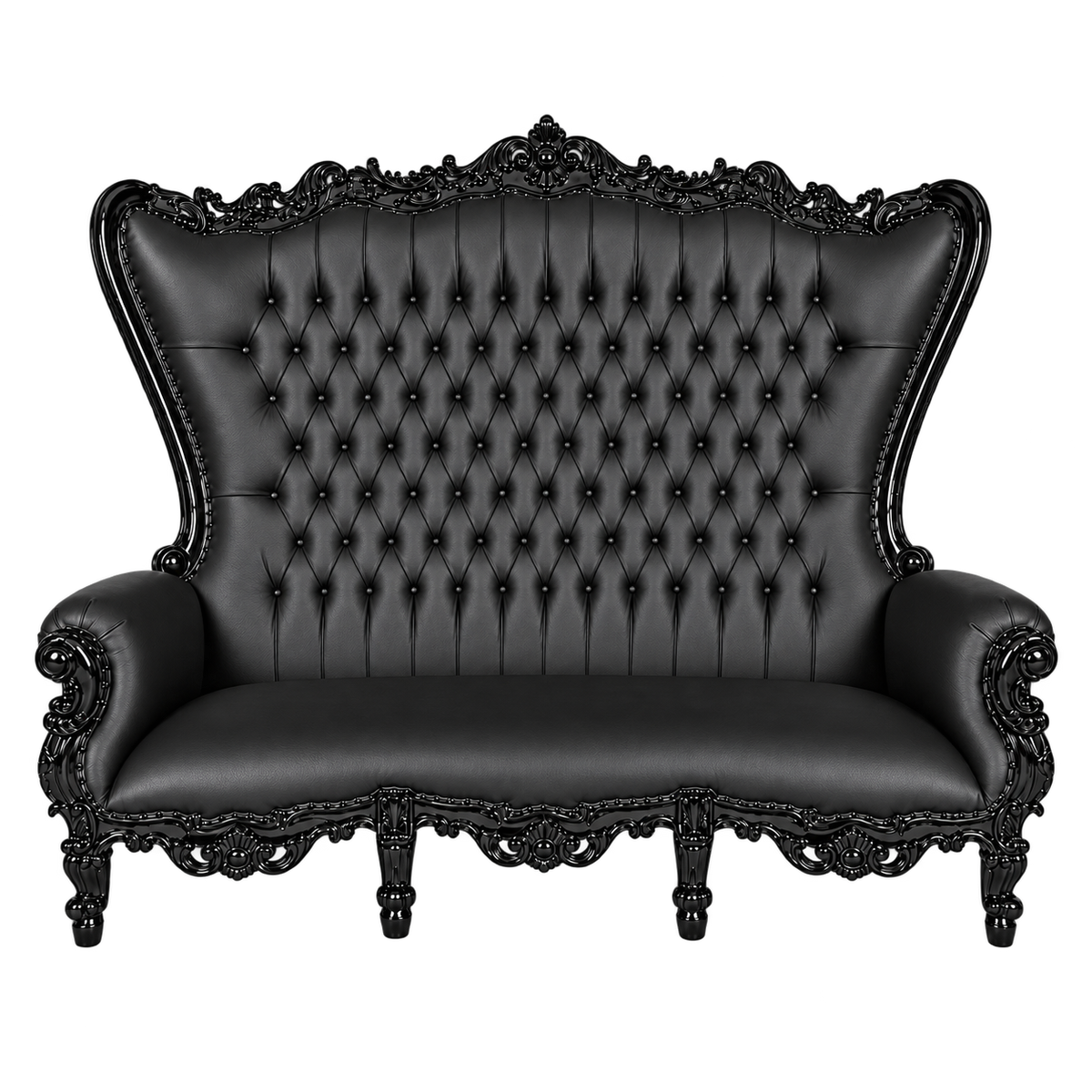 Bellacrest Three-Seat Throne — Gloss Black / Black Bonded Leather