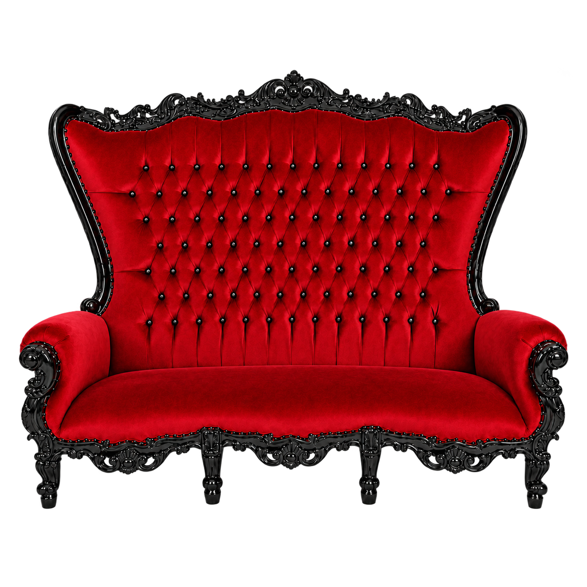 Bellacrest Three-Seat Throne — Gloss Black / Crimson Medici Velvet