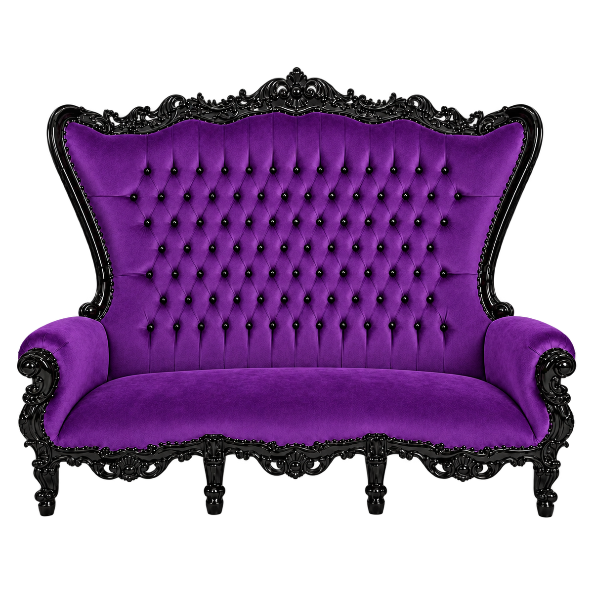 Bellacrest Three-Seat Throne — Gloss Black / Royal Purple Medici Velvet