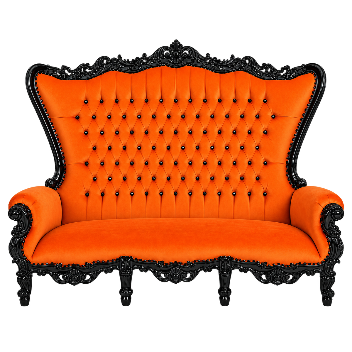Bellacrest Three-Seat Throne — Gloss Black / Orange Medici Velvet