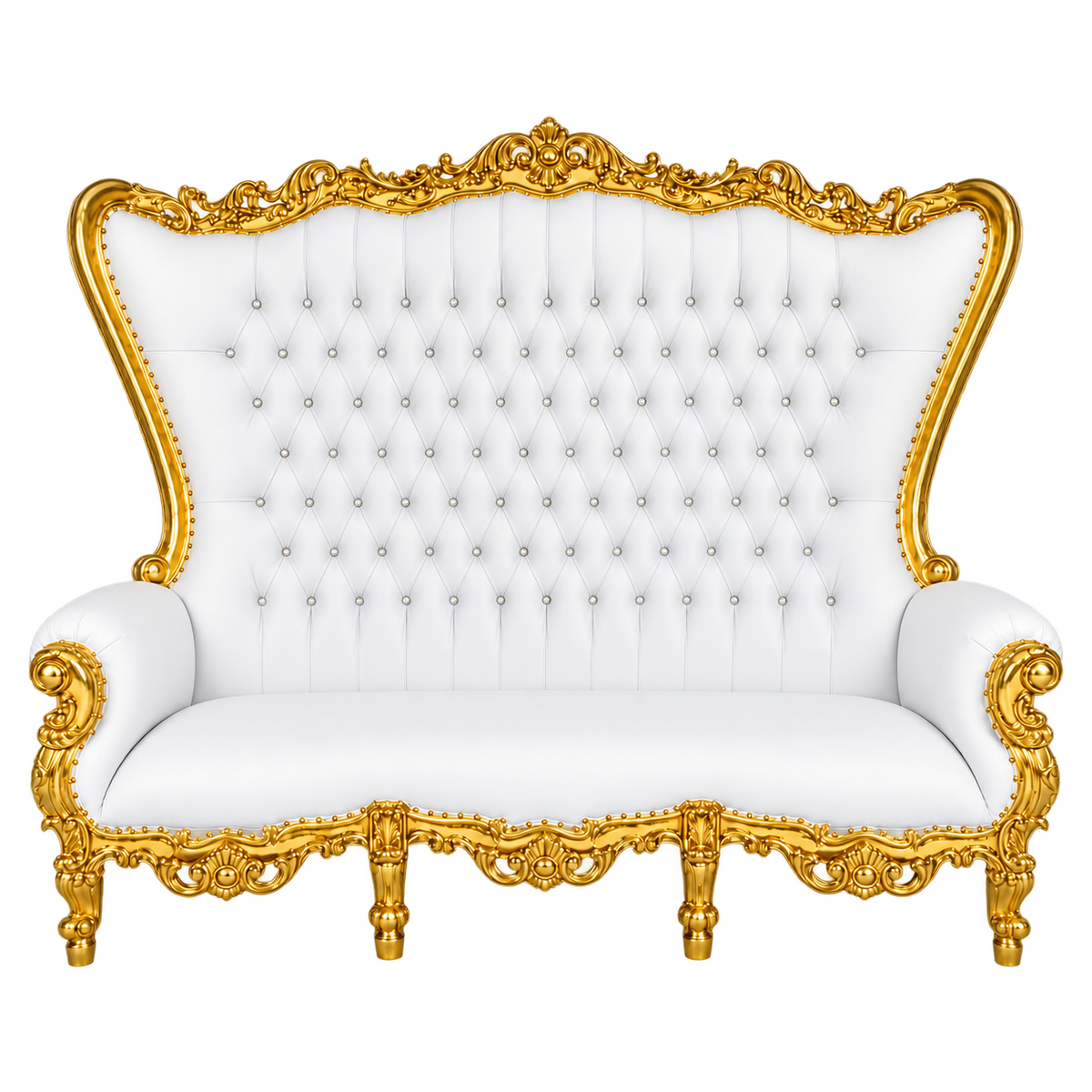 Bellacrest Three-Seat Throne — Satin Gold / White Bonded Leather