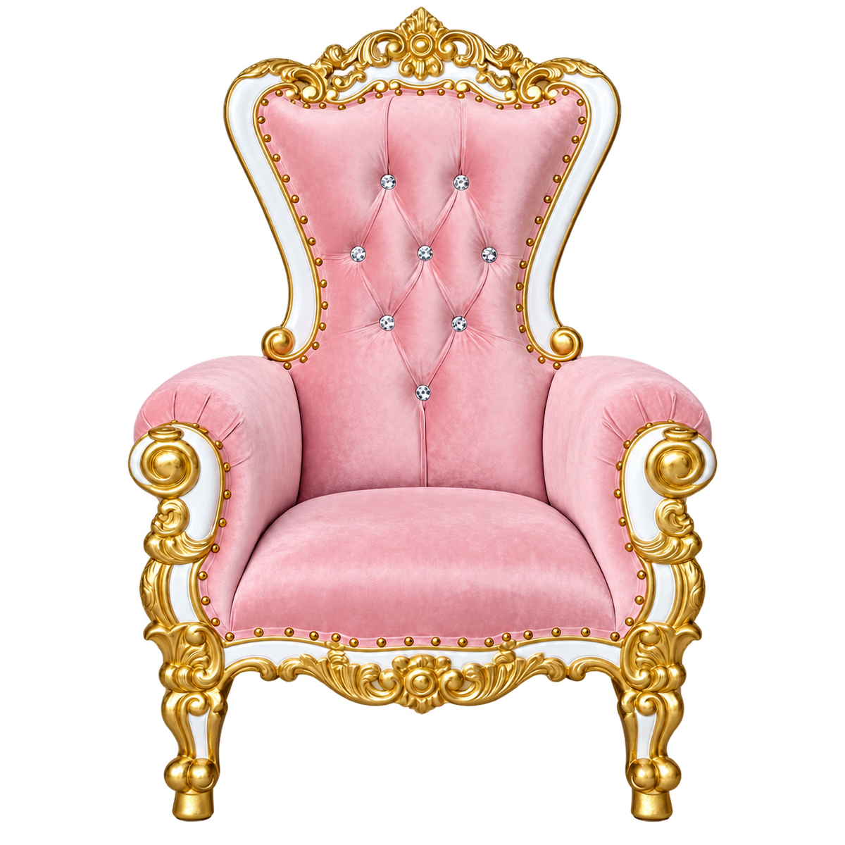Bellacrest Children’s Throne Chair — Gloss White with Gold Leaf / Blush Pink Velvet