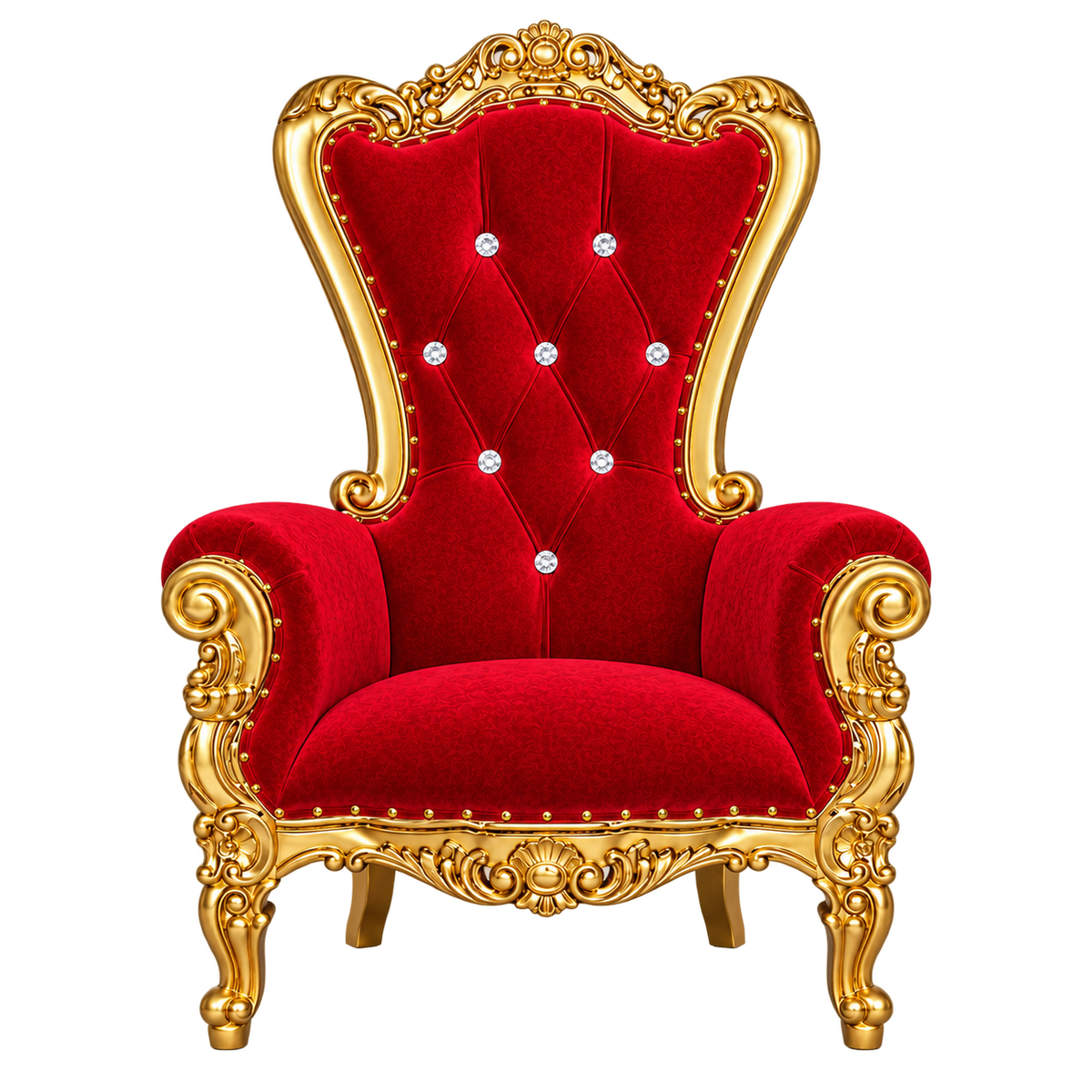 Bellacrest Children’s Throne Chair — Satin Gold with Gold Leaf / Crimson Medici Velvet