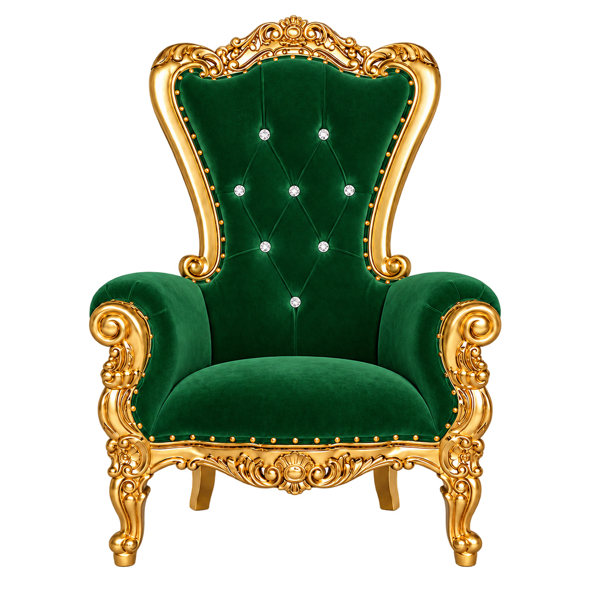 Bellacrest Children’s Throne Chair — Satin Gold with Gold Leaf / Emerald Green Medici Velvet