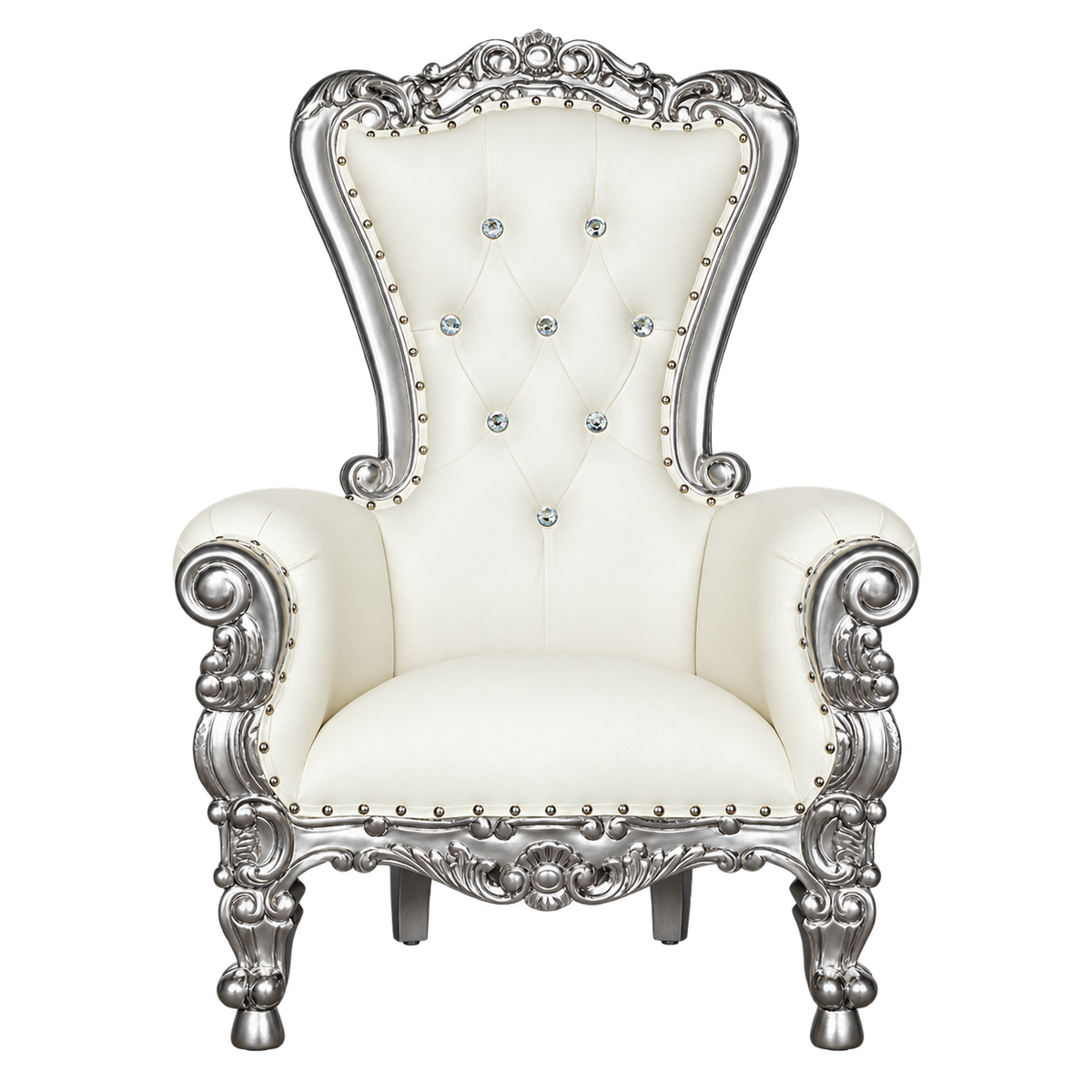 Bellacrest Children’s Throne Chair — Silver Leaf / White Bonded Leather