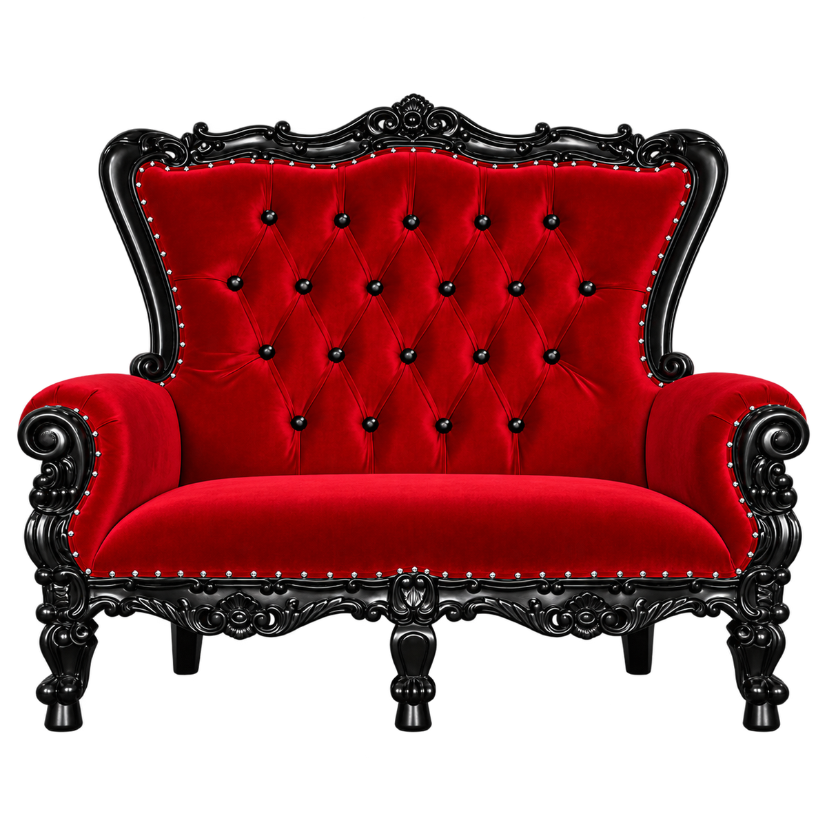 Bellacrest Children’s Two-Seat Throne — Gloss Black / Crimson Medici Velvet