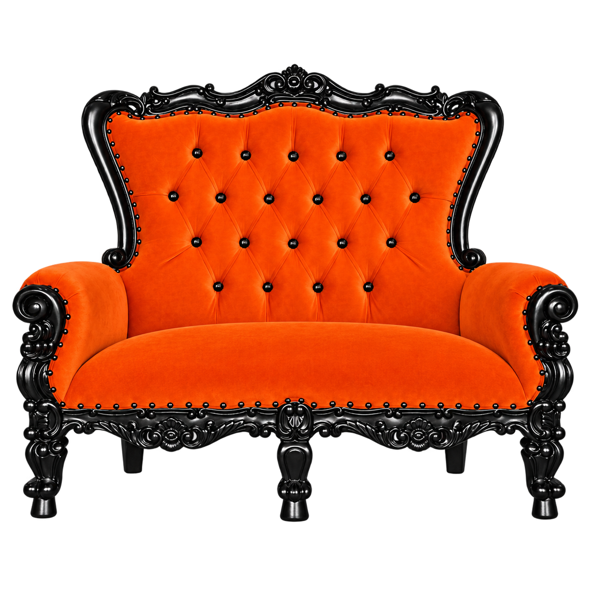 Bellacrest Children’s Two-Seat Throne — Gloss Black / Orange Medici Velvet