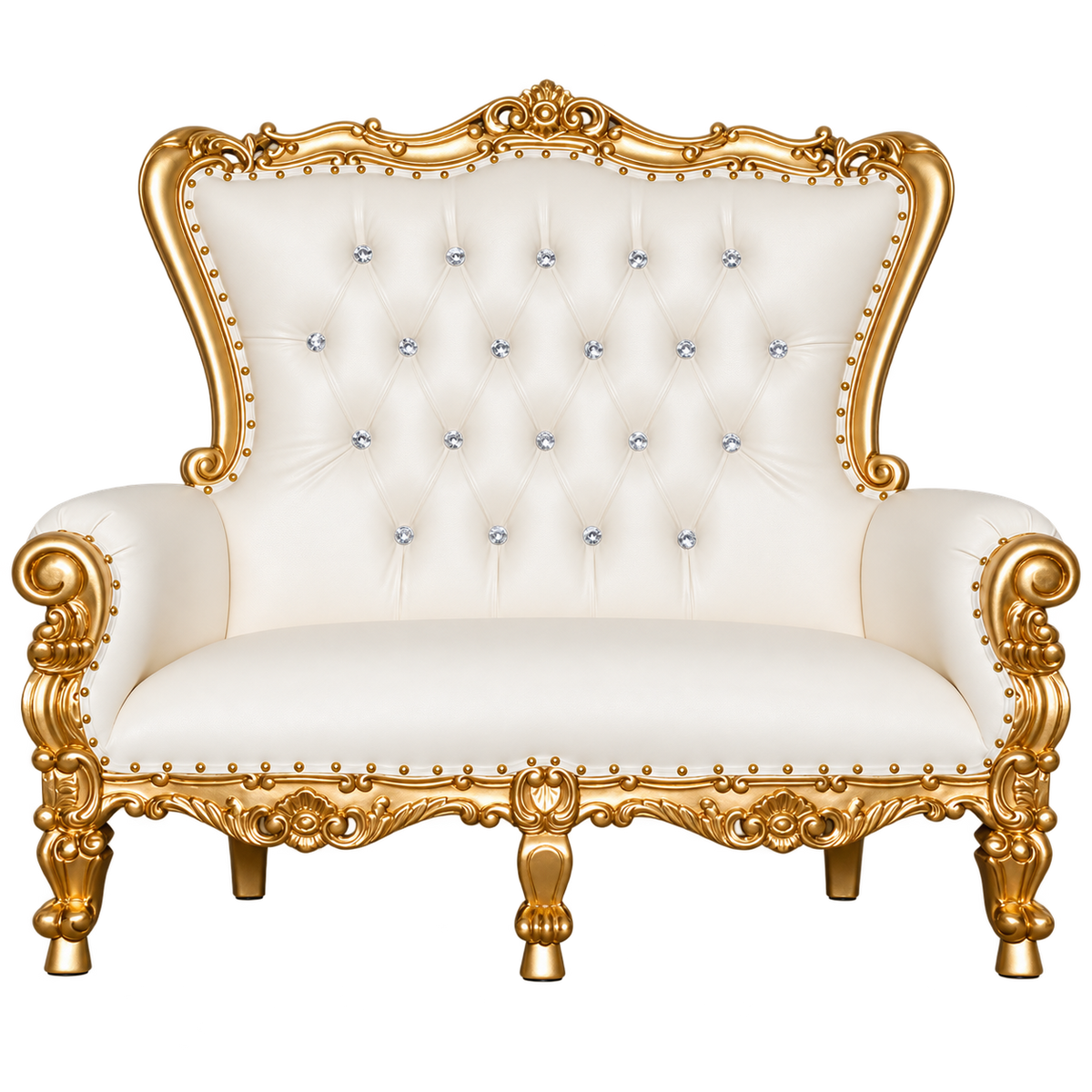Bellacrest Children’s Two-Seat Throne — Satin Gold / White Bonded Leather
