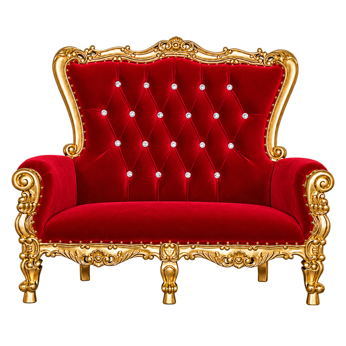 Bellacrest Children’s Two-Seat Throne — Satin Gold with Gold Leaf / Crimson Medici Velvet