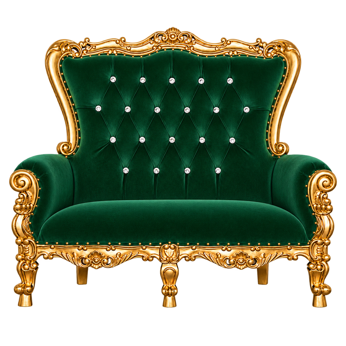Bellacrest Children’s Two-Seat Throne — Satin Gold with Gold Leaf / Emerald Green Medici Velvet