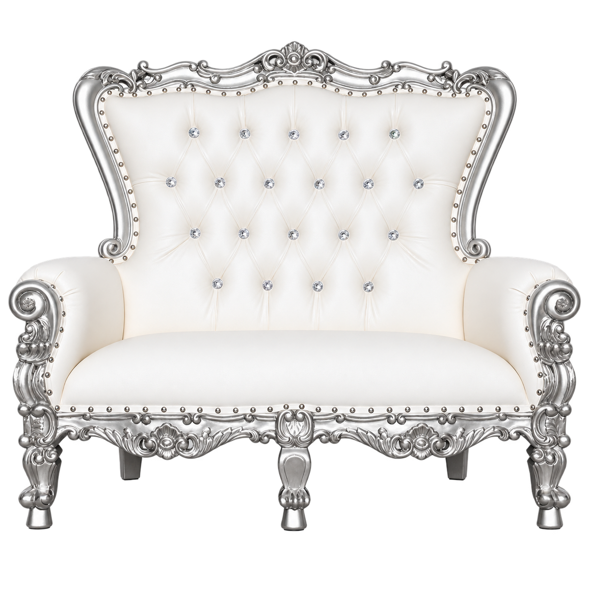 Bellacrest Children’s Two-Seat Throne — Satin Silver / White Bonded Leather