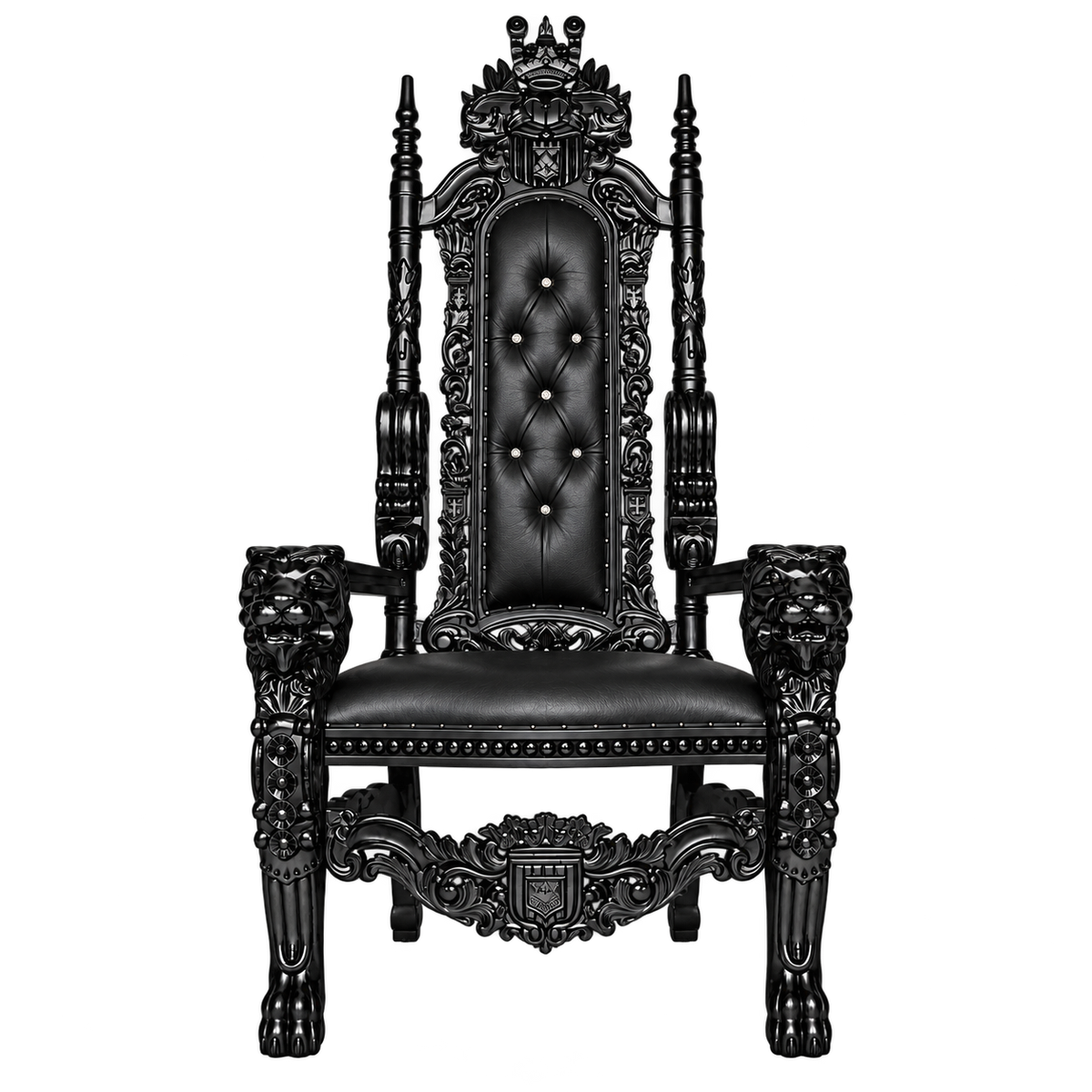 Kingsward Lion Throne Chair — Gloss Black / Black Bonded Leather