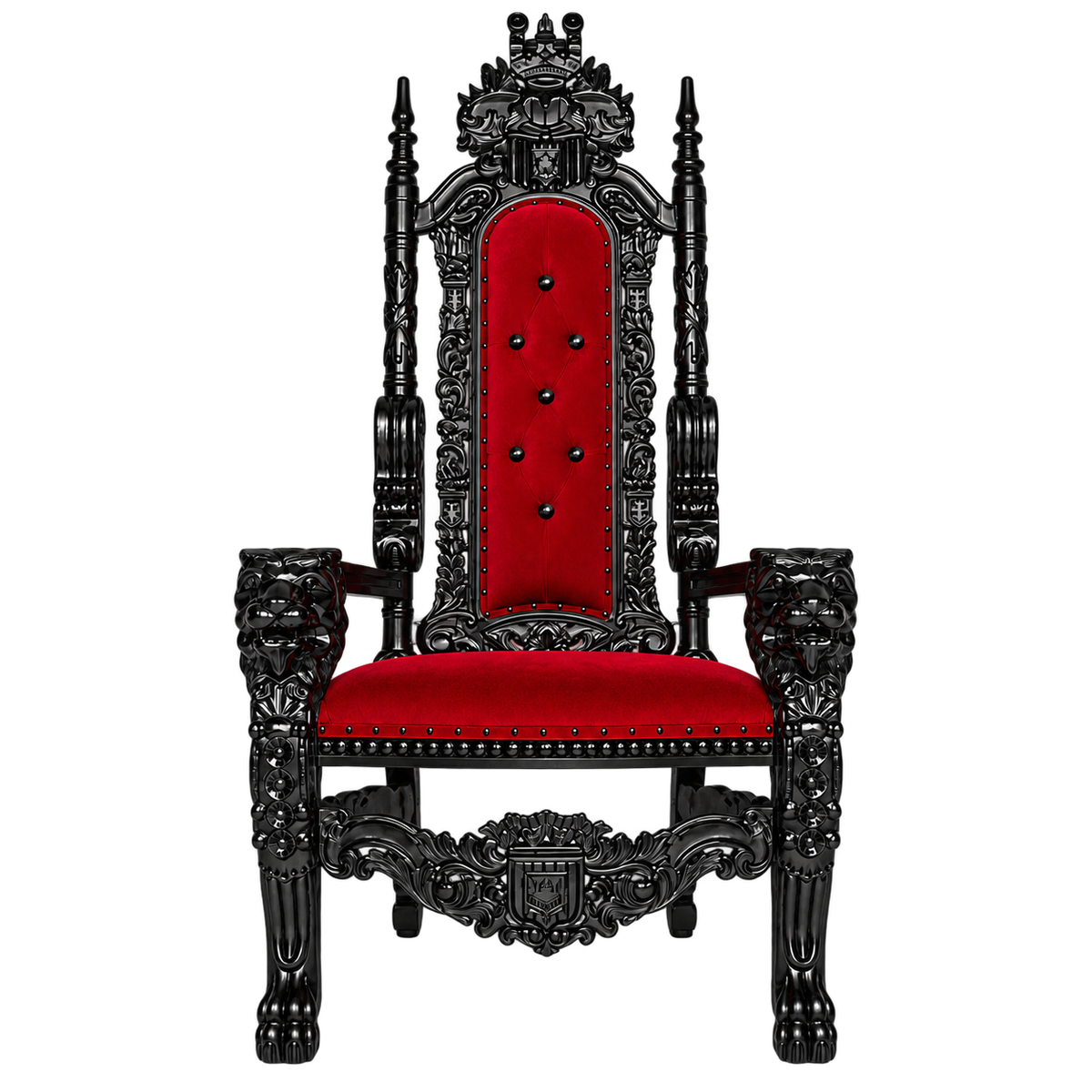 Kingsward Lion Throne Chair — Gloss Black / Crimson Medici Velvet