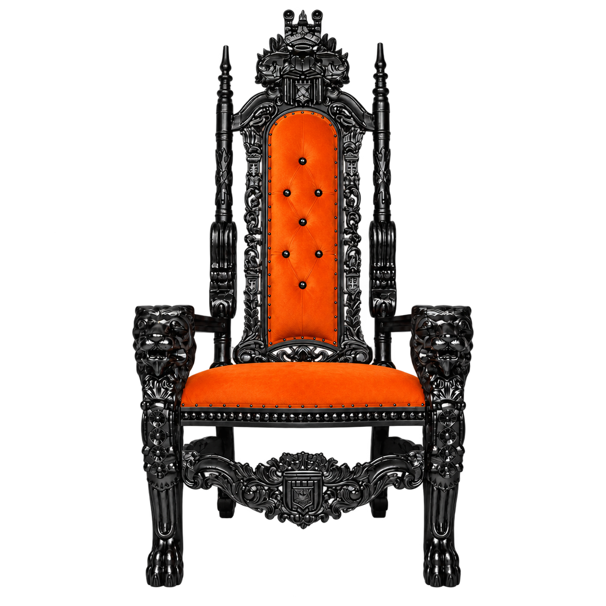Kingsward Lion Throne Chair — Gloss Black / Orange Medici Velvet