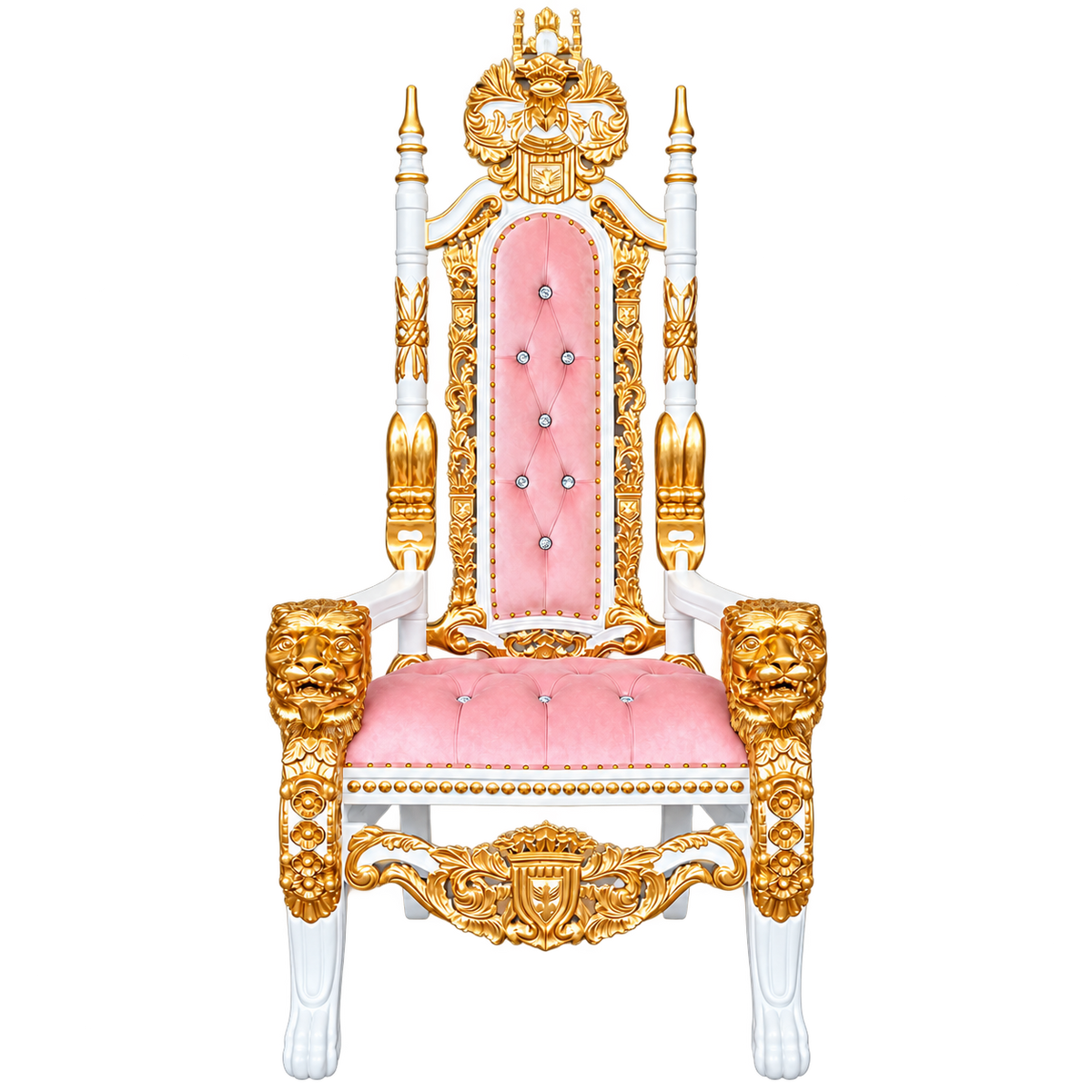 Kingsward Lion Throne Chair — Gloss White with Gold Leaf / Blush Pink Velvet