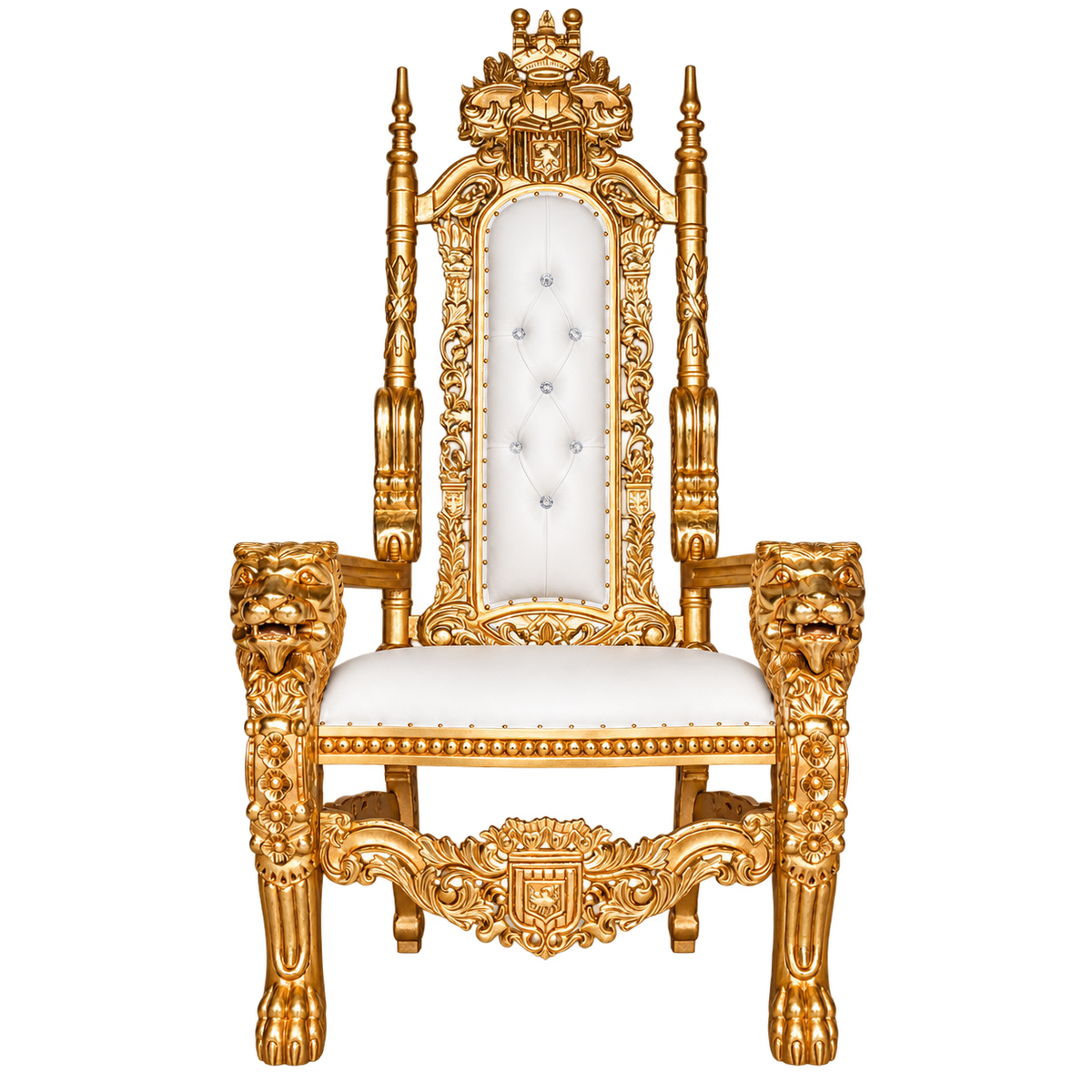 Kingsward Lion Throne Chair — Satin Gold / White Bonded Leather