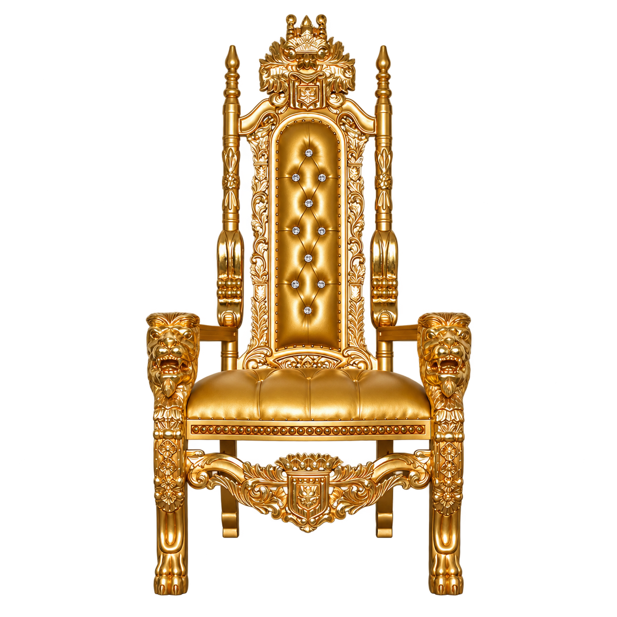 Kingsward Lion Throne Chair — Satin Gold / Gold Bonded Leather