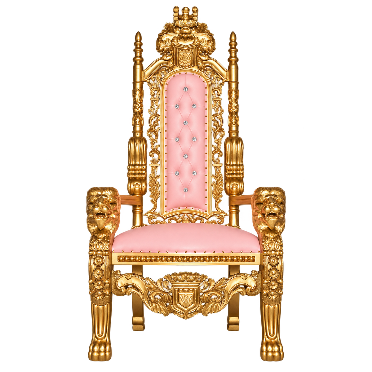 Kingsward Lion Throne Chair — Satin Gold / Baby Pink Bonded Leather