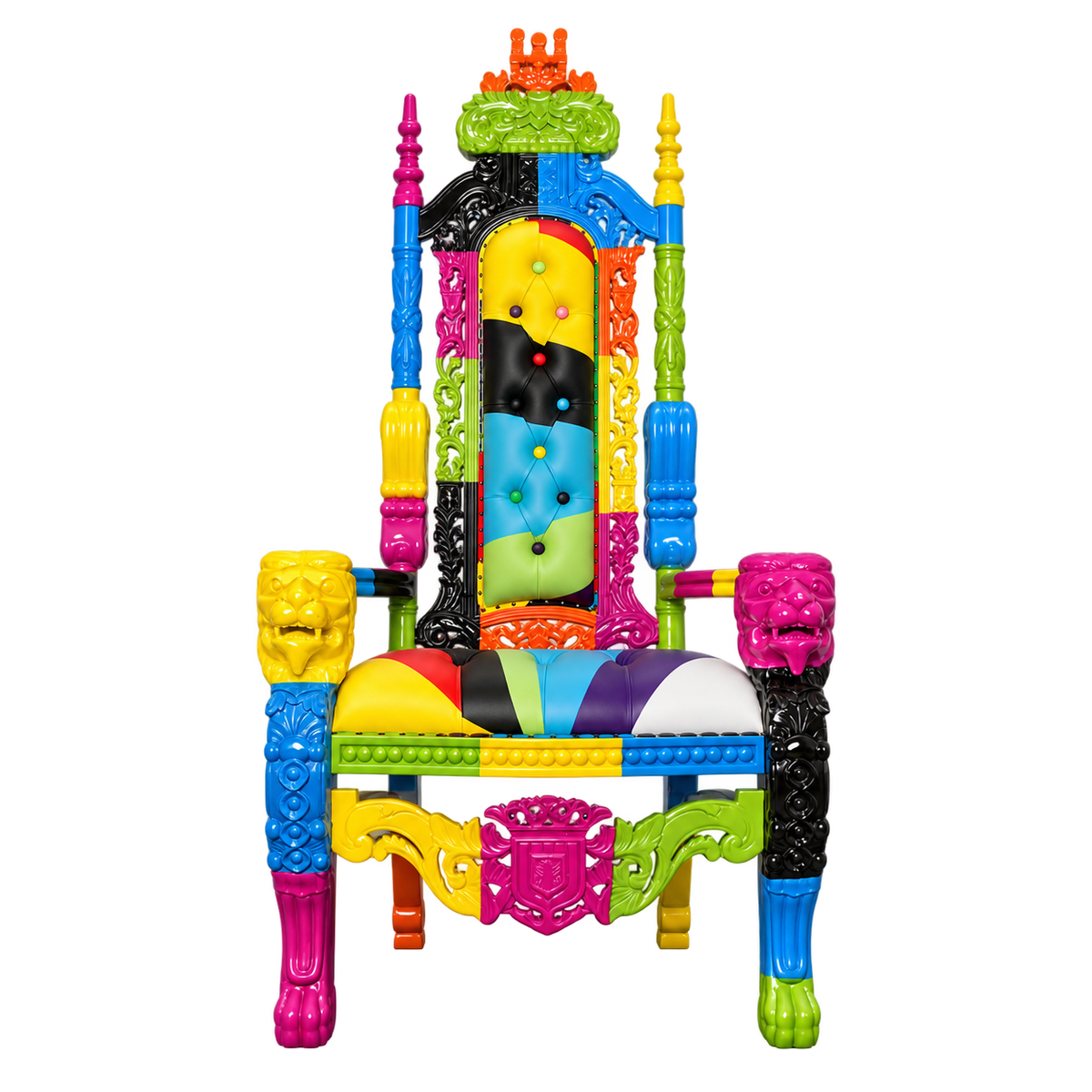 Kingsward Lion Throne Chair — Gloss Multicolor / Multicolor Bonded Leather