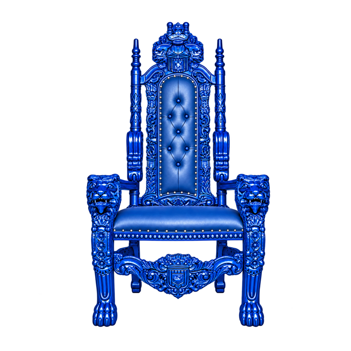 Kingsward Lion Throne Chair — Gloss Blue / Blue Bonded Leather