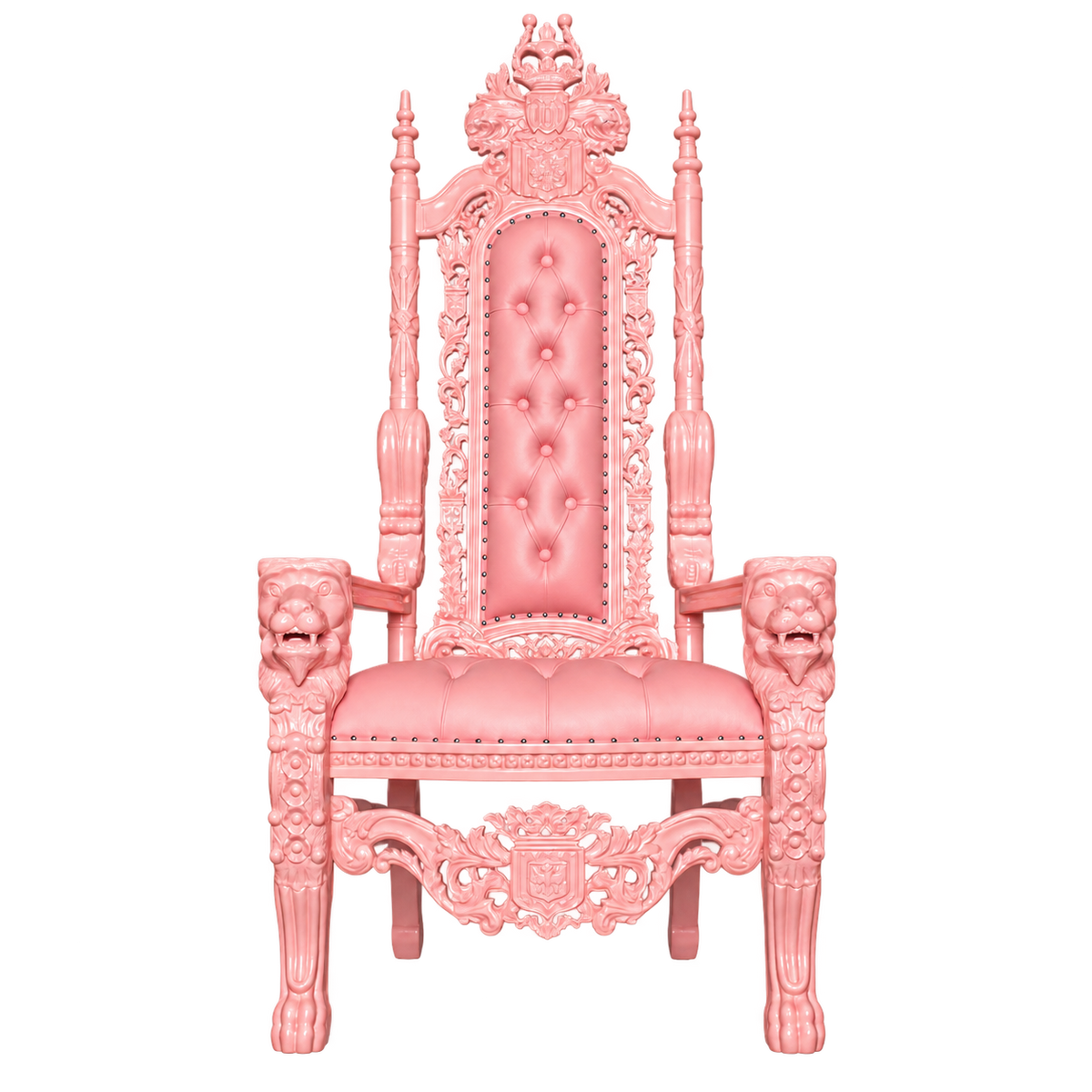 Kingsward Lion Throne Chair — Gloss Baby Pink / Baby Pink Bonded Leather