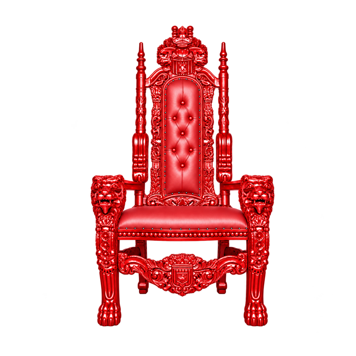Kingsward Lion Throne Chair — Gloss Red / Red Bonded Leather