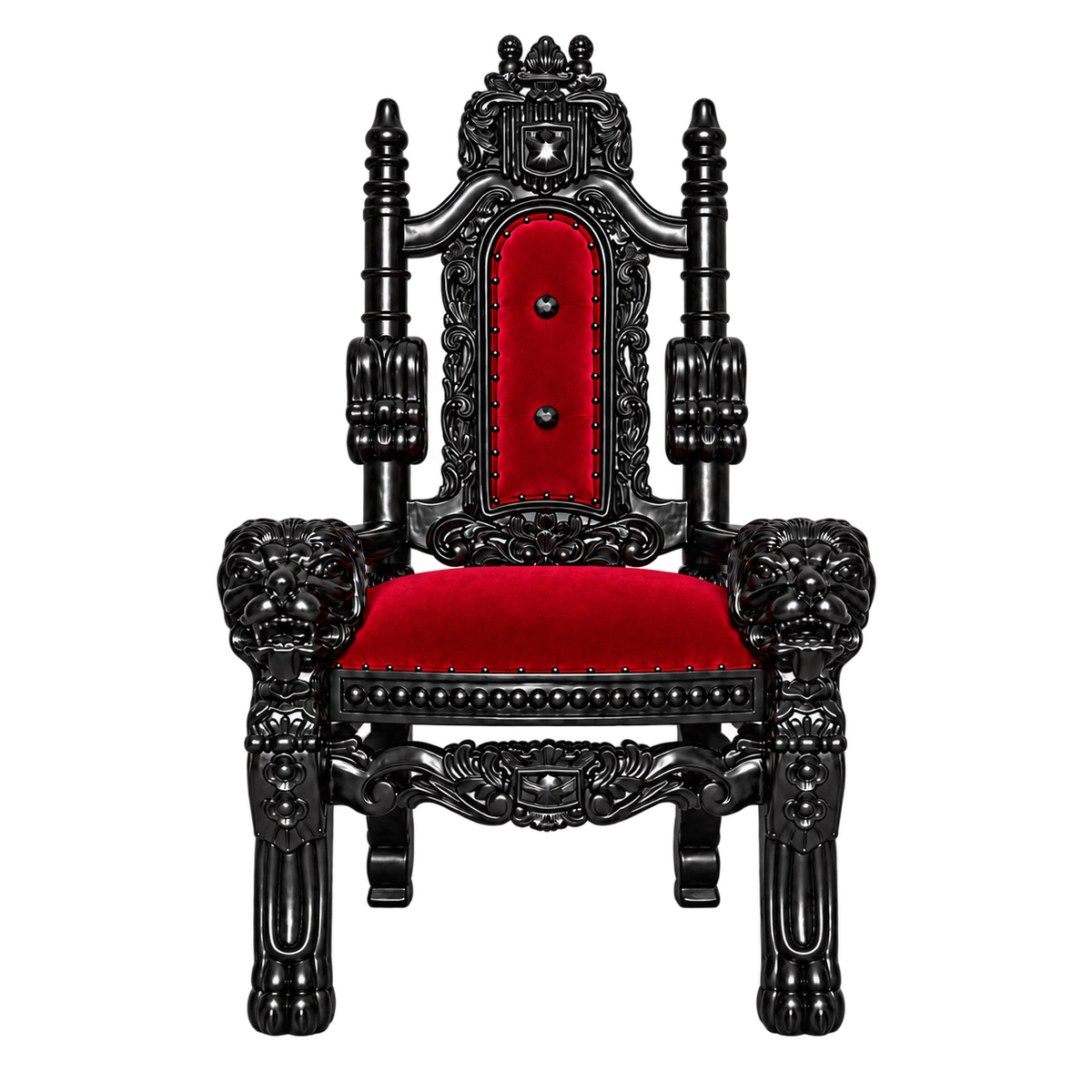Kingsward Children’s Lion Throne Chair — Gloss Black / Crimson Medici Velvet