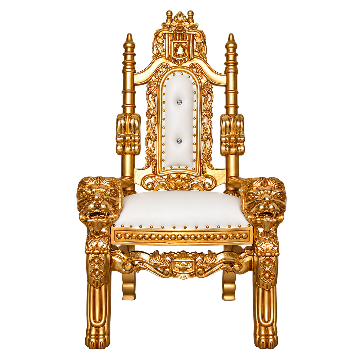 Kingsward Children’s Lion Throne Chair — Satin Gold / White Bonded Leather