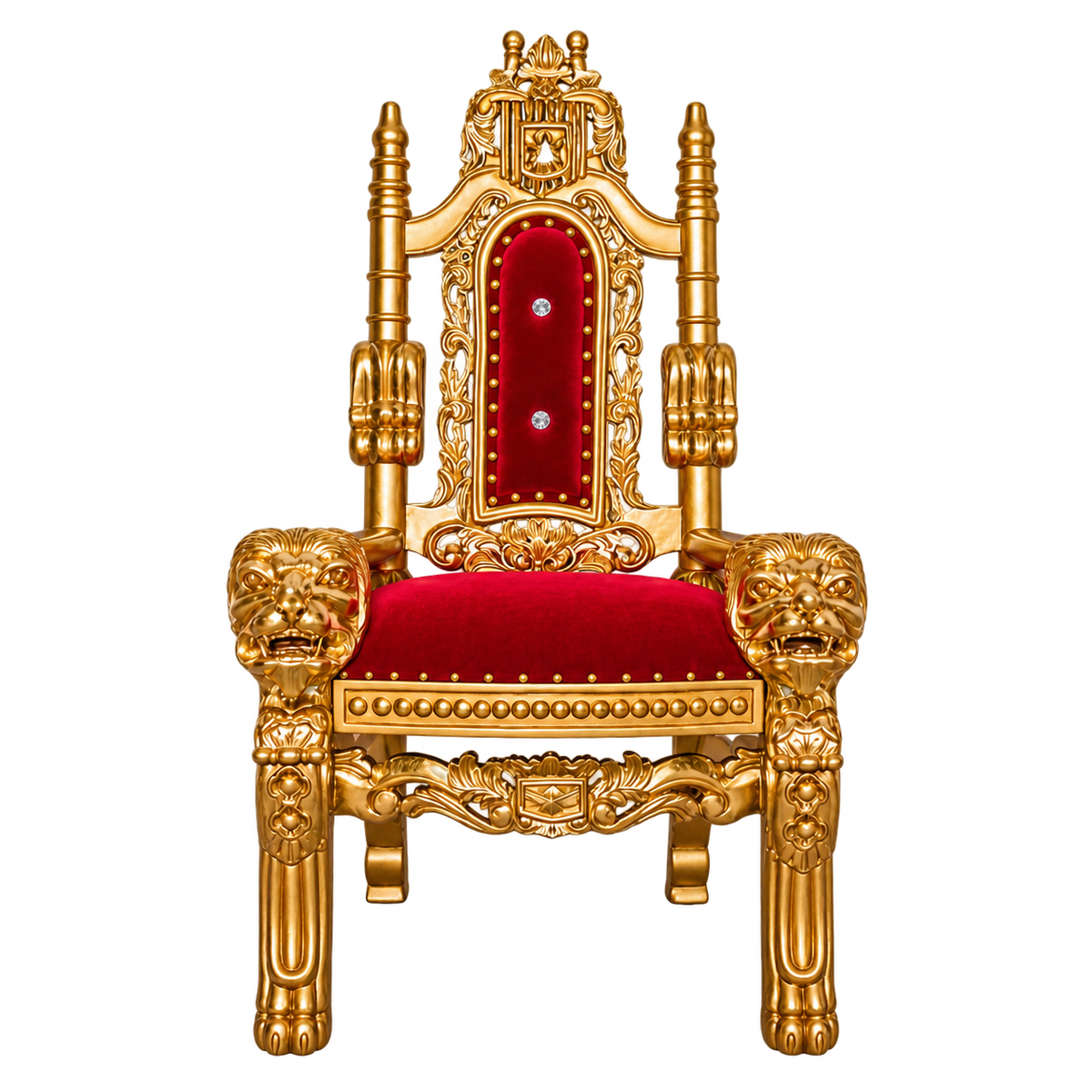Kingsward Children’s Lion Throne Chair — Satin Gold with Gold Leaf / Crimson Medici Velvet