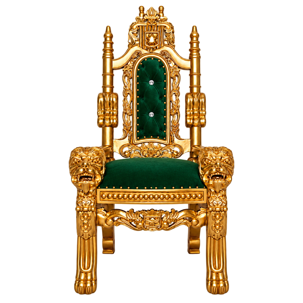 Kingsward Children’s Lion Throne Chair — Satin Gold with Gold Leaf / Emerald Green Medici Velvet