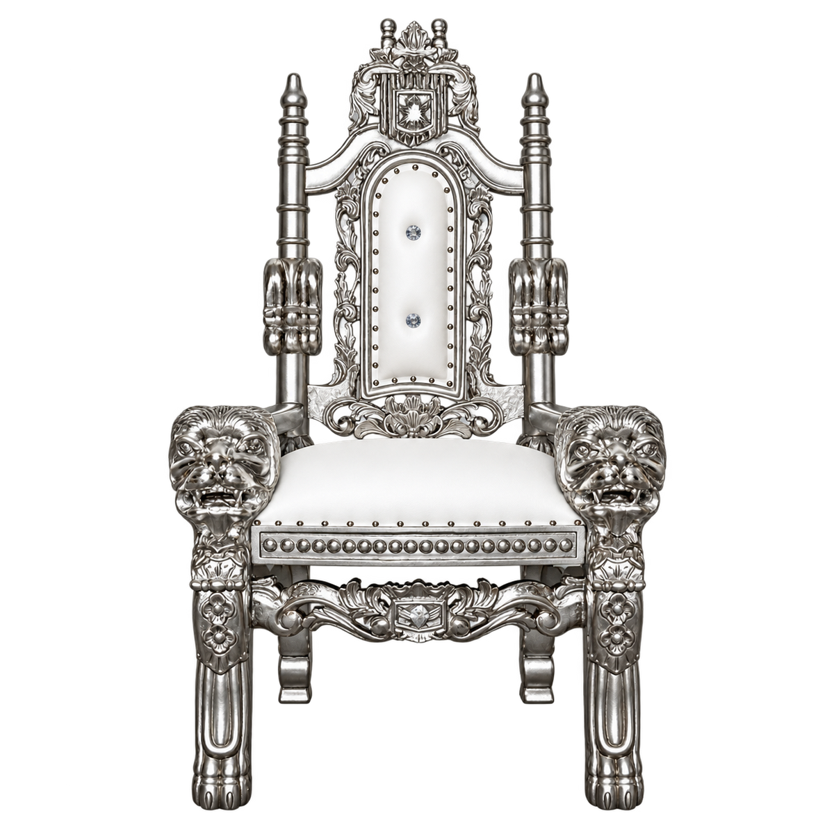 Kingsward Children’s Lion Throne Chair — Satin Silver / White Bonded Leather
