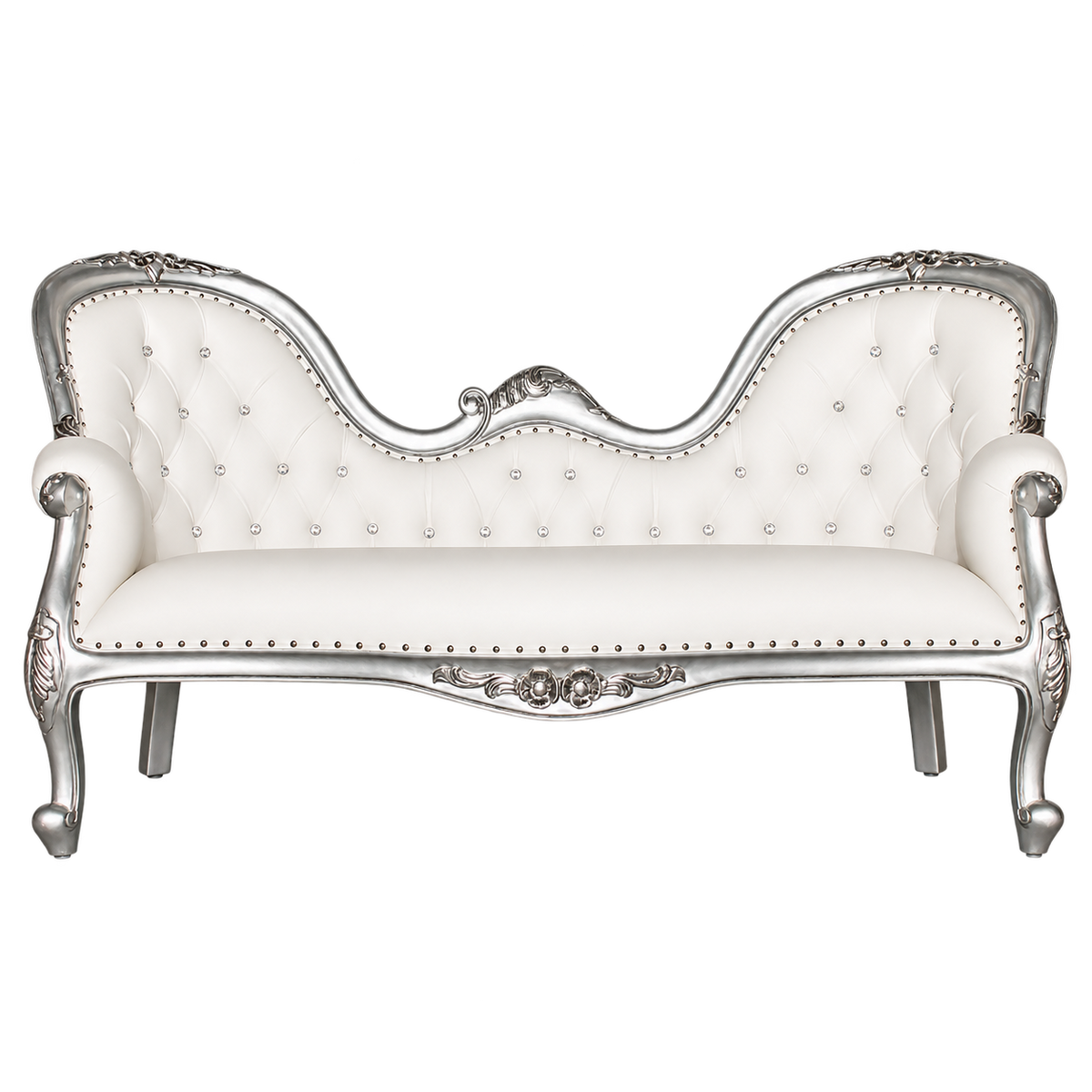 Amorwyn Sofa — Satin Silver / White Bonded Leather