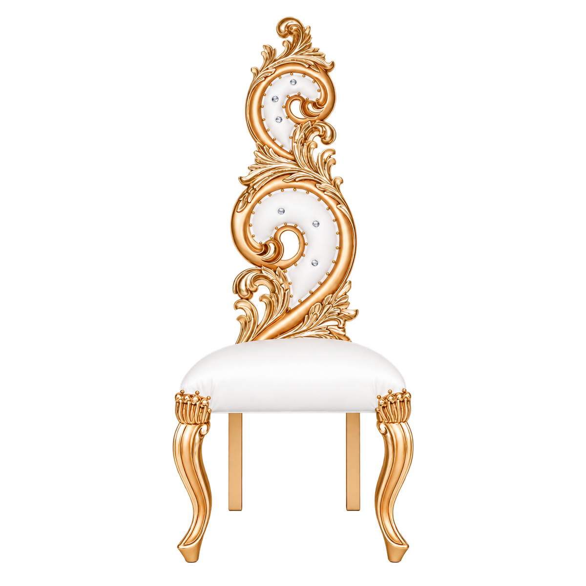 Scrollmere Throne Chair — Satin Gold / White Bonded Leather
