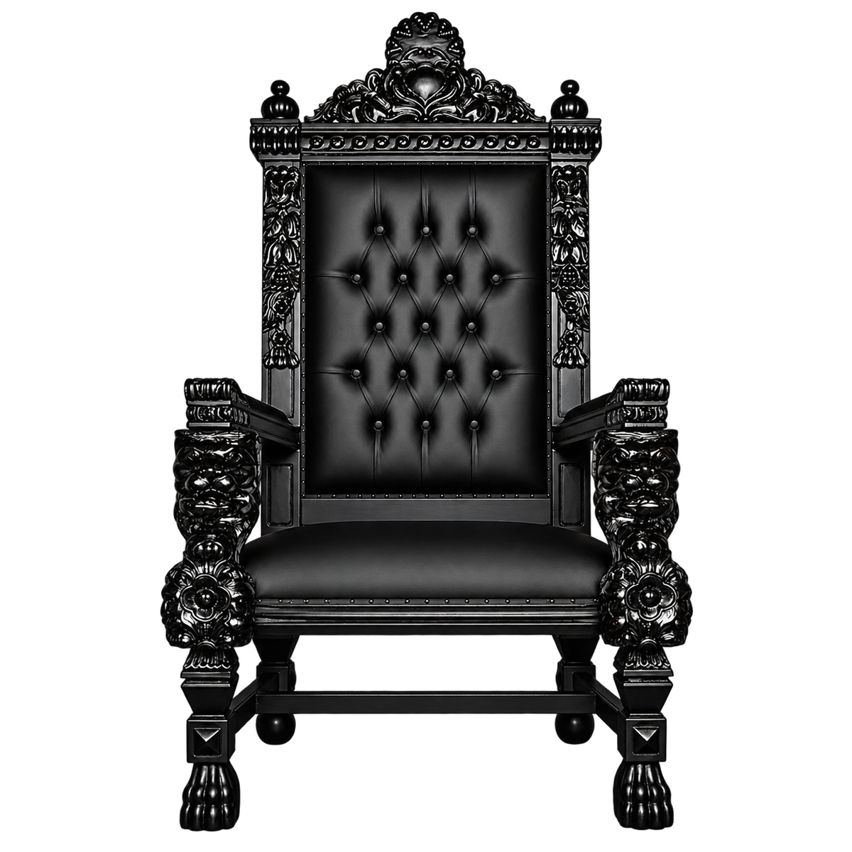Highcourt Lion Throne Chair — Gloss Black / Black Bonded Leather